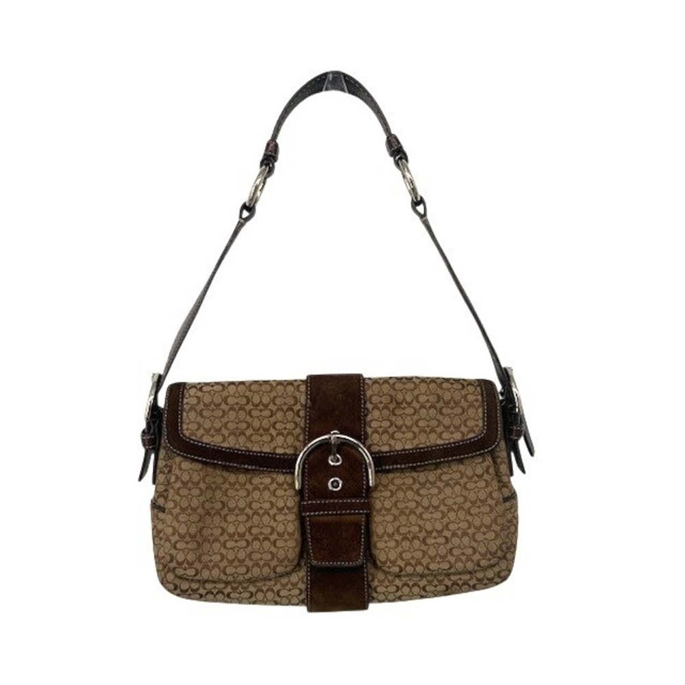 Vintage Y2K Coach Soho Signature Buckle Shoulder Bag Brown Suede Jacquard 2000s